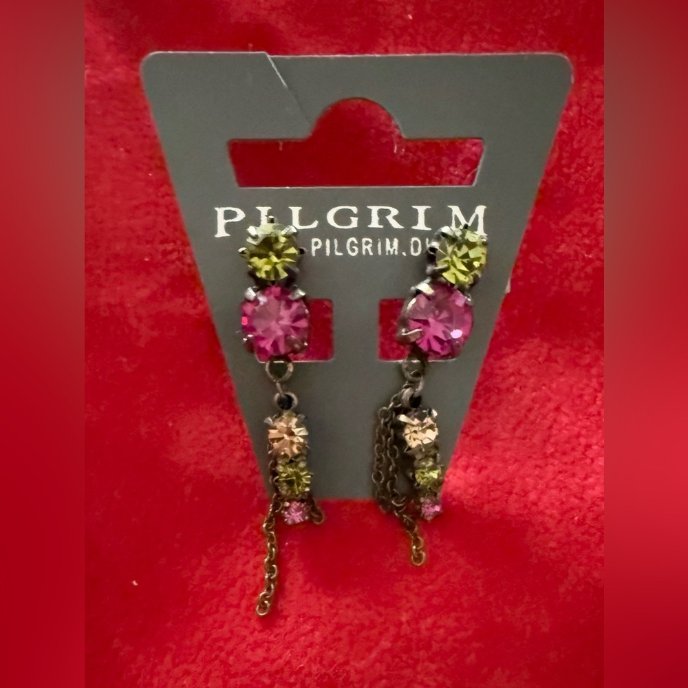 New Pilgrim Rich Pink & Green Crystal Earrings